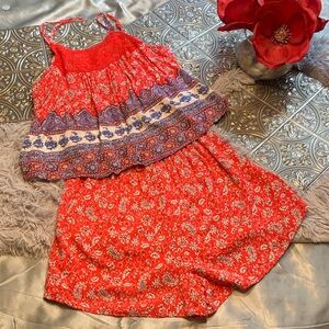 🌹 Alya red and White cute & cool Floral casual romper